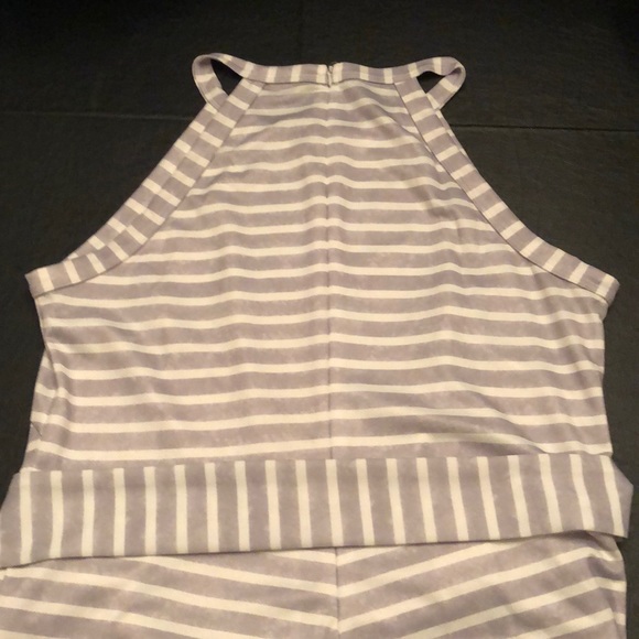 White and Light Gray Crop Jumpsuit with Tie Belt - Picture 4 of 5